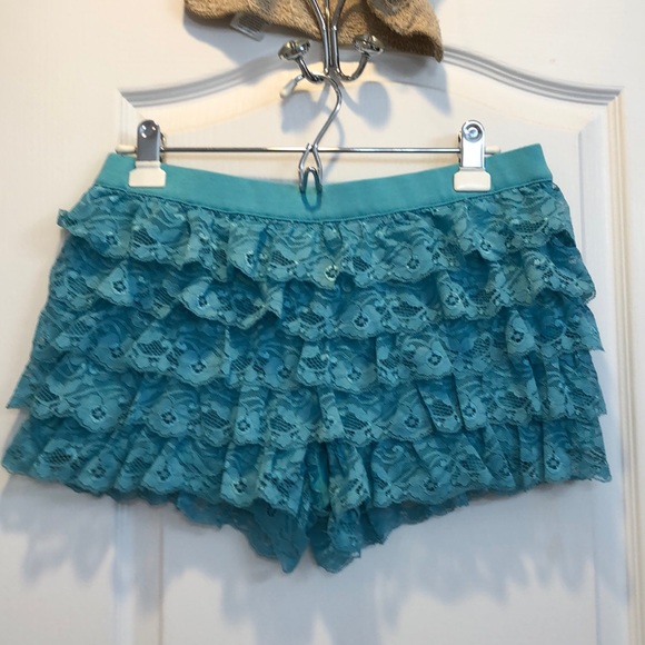 Forever 21 Pants - Aqua Lace Ruffle Shorts.